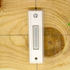 Close-up picture of one of the doorbell buttons in the experiment.
		This button is a white small round button, the casing is metallic and the functional component
		of the button is made from plastic.