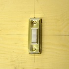 Close-up picture of one of the doorbell buttons in the experiment.
		This button has a small white rectangular plastic functional component surrounded by brass
		casing. Unlike the previous button, the functional component of this button is closer to square
		and has ridges on its surface.
